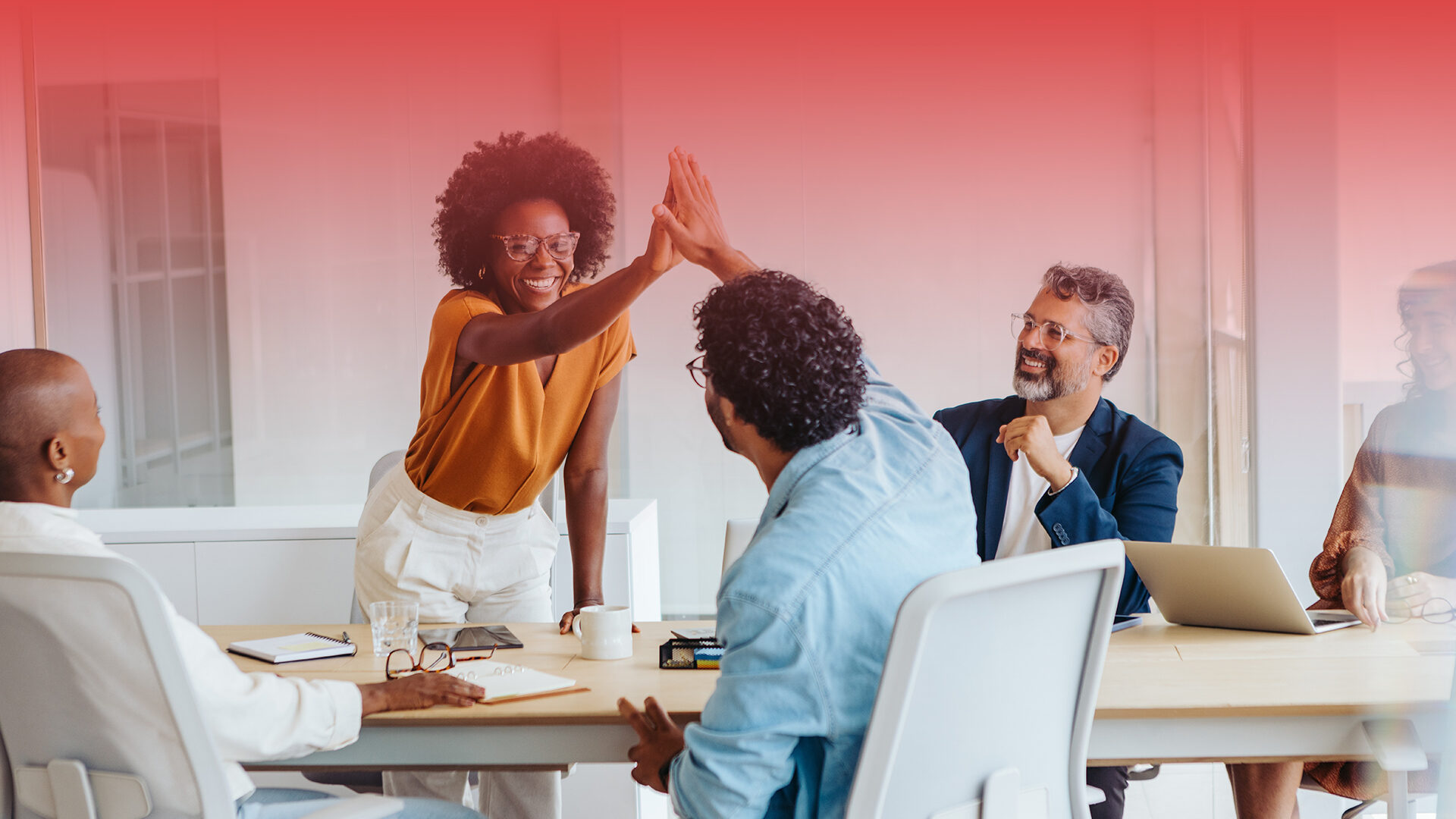 Professionals,Celebrate,Their,Achievements,With,A,High,Five,,Promoting,Teamwork